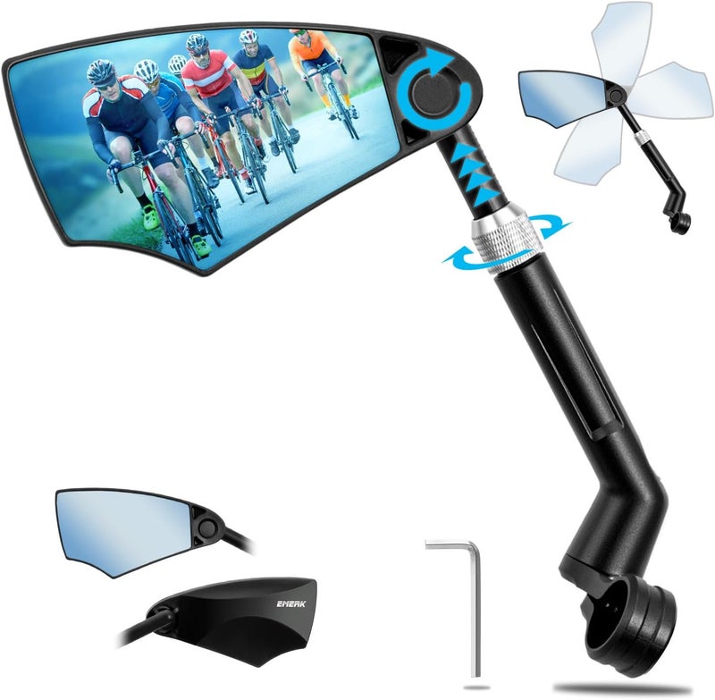EMERK Anti-Glare Handlebar Bike Mirror: Bike Rear View Mirror With Retractable & 360°Adjustable Lens, HD Blast-Resistant Bicycle Mirror For 20-23mm Handlebar (Left) - Image 1